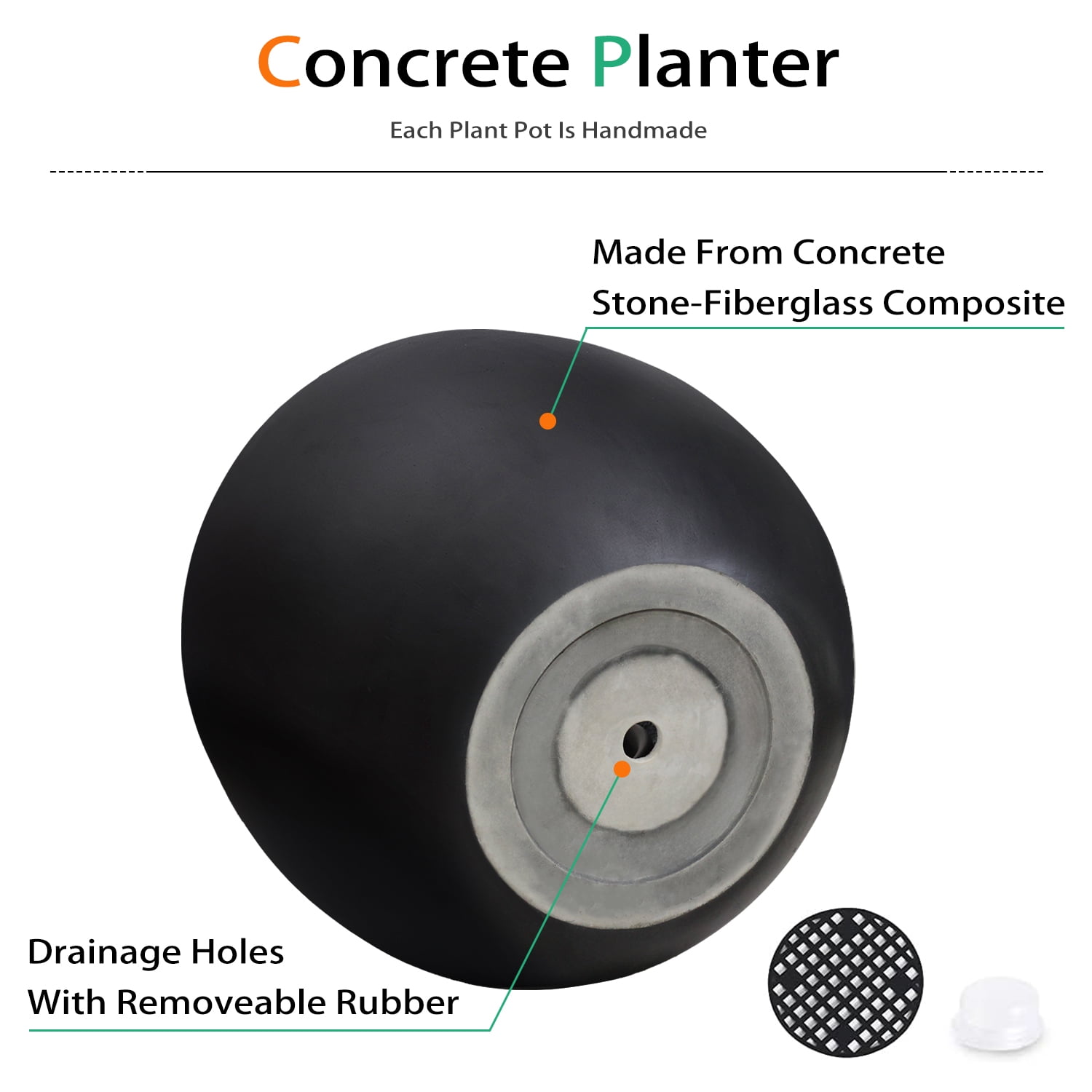 Vucunty Concrete Ball Planter Outdoor Indoor, Large Cement Plant Pots for Trees Flowers (Black, 20 inch)