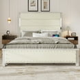 thumbnail image 2 of Queen Bed Frame: Upholstered Headboard, 4 Storage Drawers, Charging Station & LED Lights, Beige Faux Leather, Wood Slats, Bedroom Furniture, No Box Spring, 2 of 12