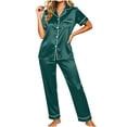 thumbnail image 2 of NominalSnug Satin Pajamas Sets for Women Short Sleeve Button down Sleepwear Wide Leg Pants Loungewear, 2 of 8