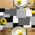 Abstract Art Table Runner, White Black Gray Splice Cotton Linen Table ...