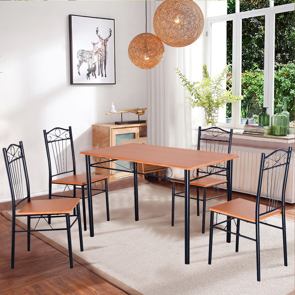 Steel Frame Dining Set Table and Chairs Kitchen Modern 