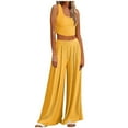 thumbnail image 1 of Women‘s Summer 2 Piece Outfits Lounge Sets Ribbed Knit Crop Top Wide Leg Pants with Pockets S-XXL, 1 of 8