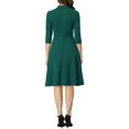 thumbnail image 3 of INSPIRE CHIC Women's Vintage Dress 3/4 Sleeves Stand Collar Office A-Line Dress XS Dark Green, 3 of 7