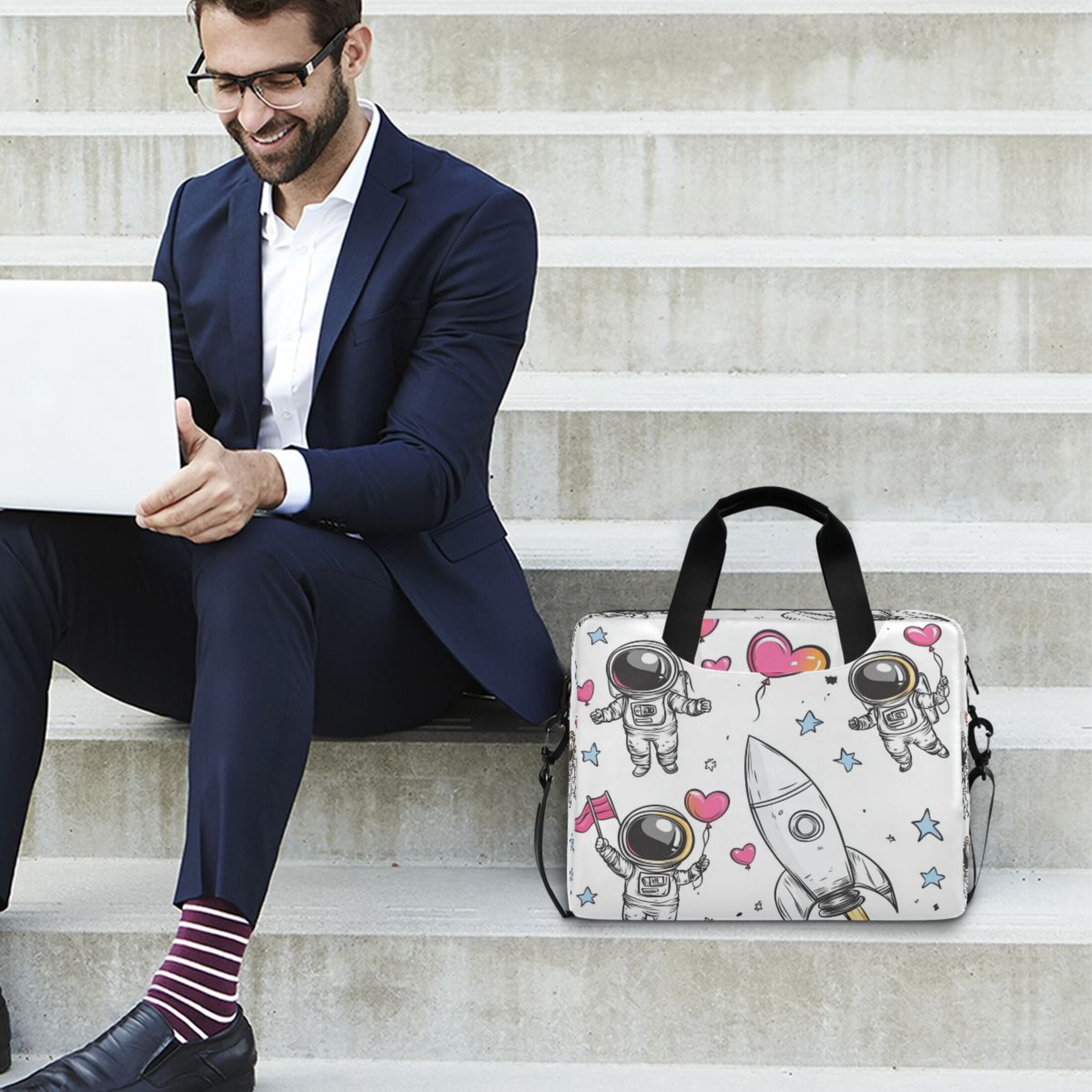 16" Laptop Tote Bag Laptop Sleeve Case Computer Briefcase for Work & Travel Cute Astronaut Clipart