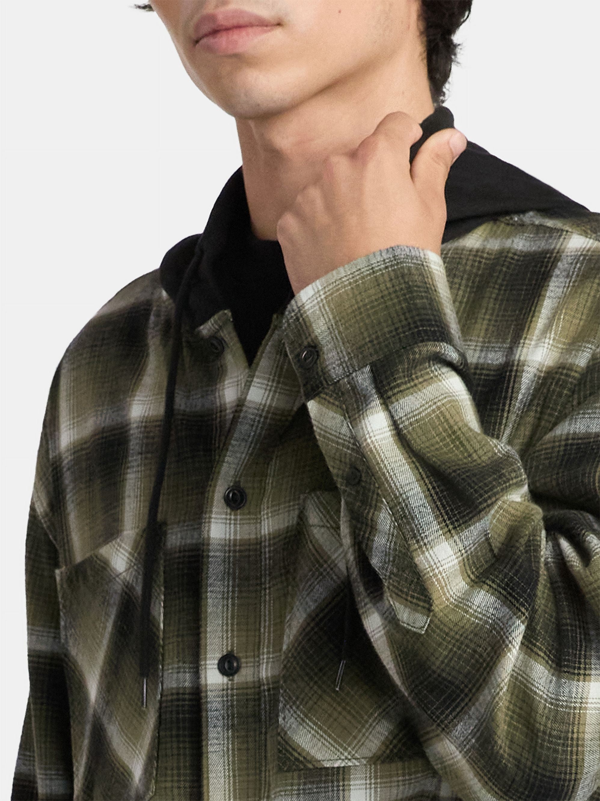 No Boundaries Men's & Big Men's Hooded Flannel Shirt with Long Sleeves, Sizes XS-5XL