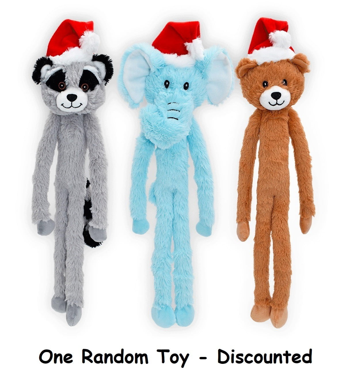 Long Dog Toys Super Cute 18 Inch Swinging Interactive Santa Hat Holiday Animals (One Random Toy - Discounted)