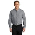 thumbnail image 2 of Port Authority W644 Broadcloth Gingham Easy Care Shirt, Gusty Grey/ White, 4XL, 2 of 6