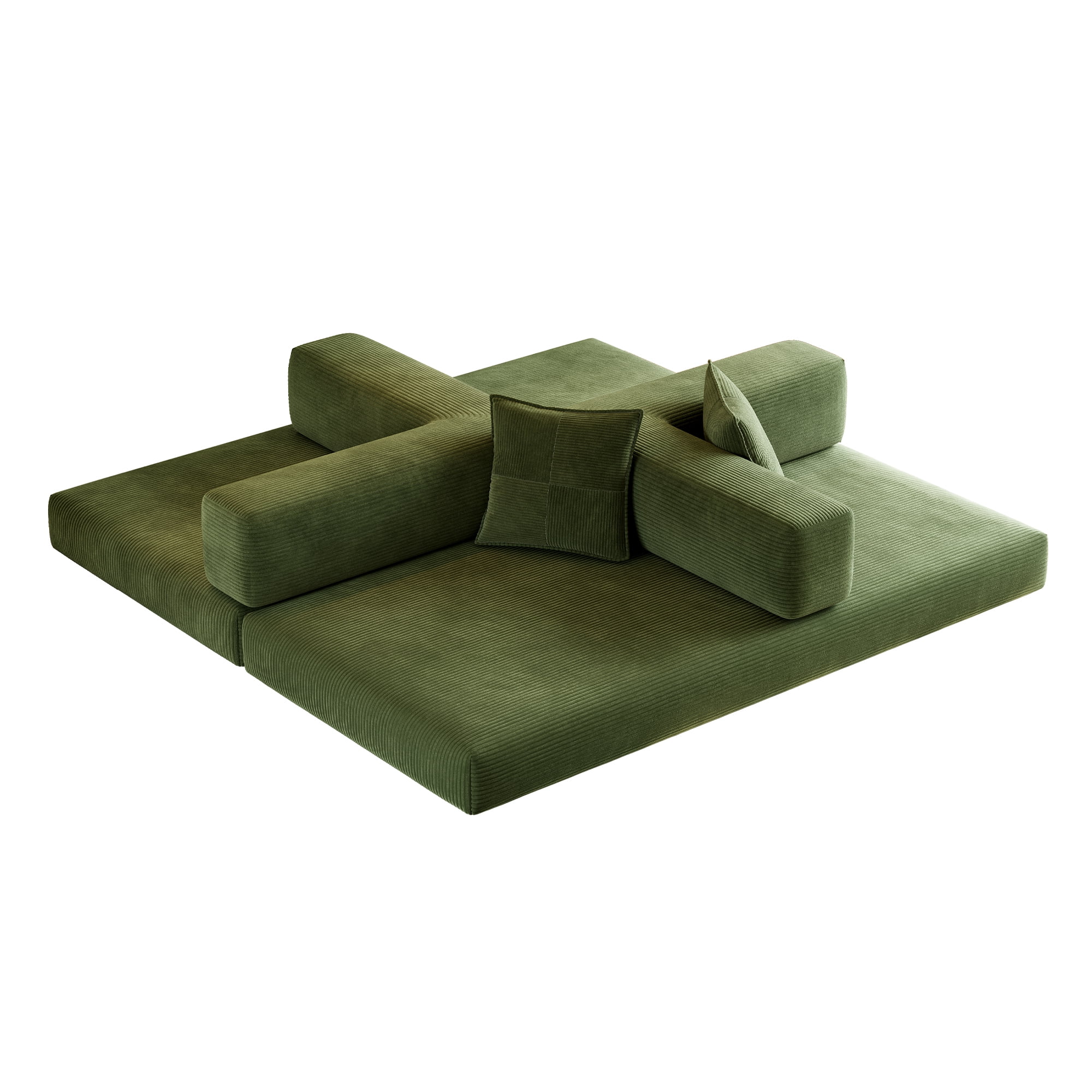 Leumius 79 Inch Convertible Sofa Bed,5-in-1 Corduroy Floor Sofa with High-Density Foam,Metal Back and Arm Supports, Washable Cover and Side Pockets,Green