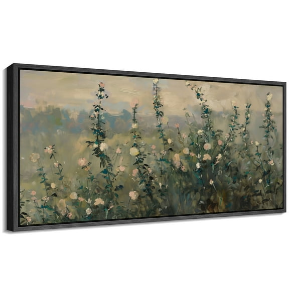 Large Framed Canvas Print Vintage Garden Botanical FloralWall Art Decorative Ready to Hang Painting for Living room Bedroom 60x30 inches Black Frame