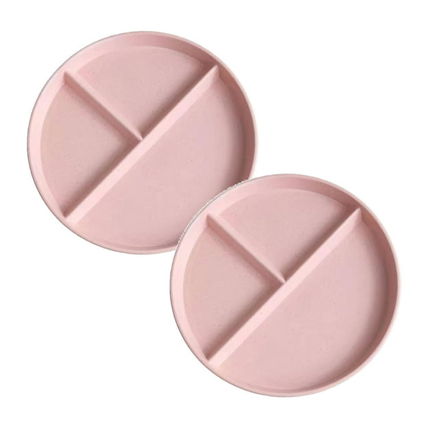 Oleegame Ensemble de Couverts en Acier Inoxydable 2 Pcs Assiettes en Blé pour Adultes Ensemble de Vaisselle Réutilisable Assiette Compartimentée pour Enfants Plateau à Salade en Plastique pour Bariatrique Plateau à Lunch Micro-Ondes et Lave-Vaisselle Rose