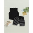 thumbnail image 3 of 2Pcs Baby Boy Summer Outfits, Sleeveless Pocket Tank Tops Striped Pocket Shorts Set, 3 of 6