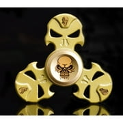 KIKO Ceramic Stainless Steel Bearing Aluminum Metal Skull Print Matte Novelty Spinning Tops Triple Skull Fidget Spinner Toys for ADD ADHD Focus Anxiety Autism Adult Children Kids, Gold