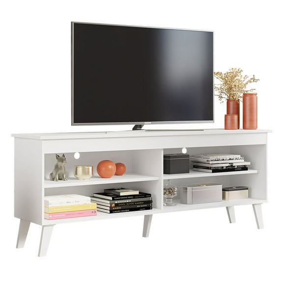 Madesa TV Stand with 4 Shelves and Cable Management, for TVs up to 65 Inches, Wood, 23'' H x 15'' D x 59'' L – White
