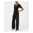 thumbnail image 3 of ADRIANNA PAPELL Womens Black Gathered Short Sleeve Surplice Neckline Cocktail Wide Leg Jumpsuit 4, 3 of 4