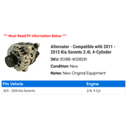 Alternator - Compatible with 2011 - 2015 Kia Sorento 2.4L 4-Cylinder 2012 2013 2014