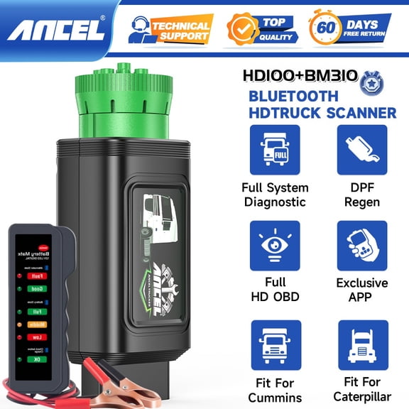 [Second Hand] ANCEL HD100 Heavy Duty Truck Scanner DPF Reset & Forced Regen For Cummins & CAT   BM310 Battery Tester