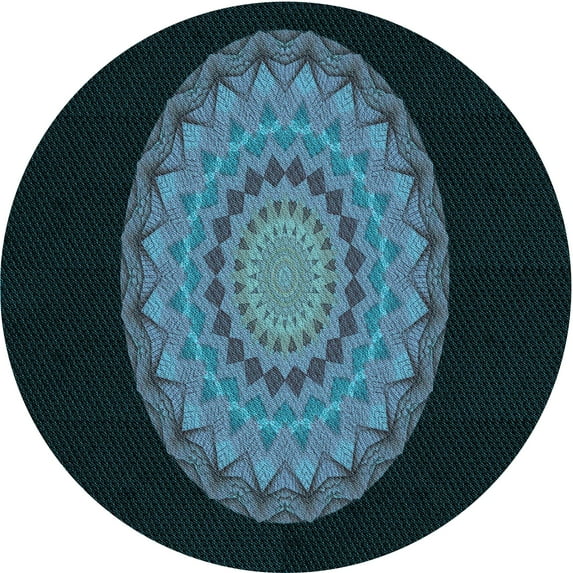 Ahgly Company Indoor Round Patterned Glacial Blue Ice Blue Area Rugs, 4' Round