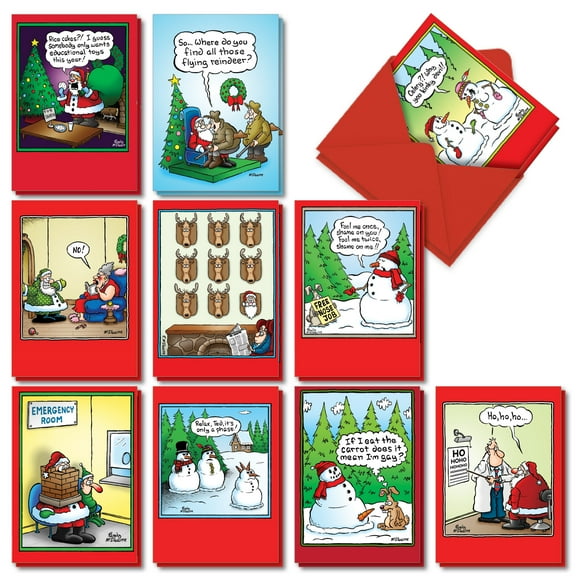 NobleWorks - Set of 20 Funny Assorted Christmas Greeting Cards with Envelopes