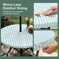 thumbnail image 5 of Round Outdoor Tablecloth with Umbrella Hole and Zipper, Thin Aqua Striped Tablecloth with Elastic Waterproof, Farmhouse Modern Stripes Patio Table Covers for 31" - 35" Picnic Pool Tables, 5 of 9