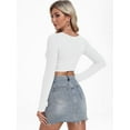 thumbnail image 3 of PINKSIR Women's Knitted Solid Crop Top with Square Neck and Fitted Asymmetrical Hem White L, 3 of 6