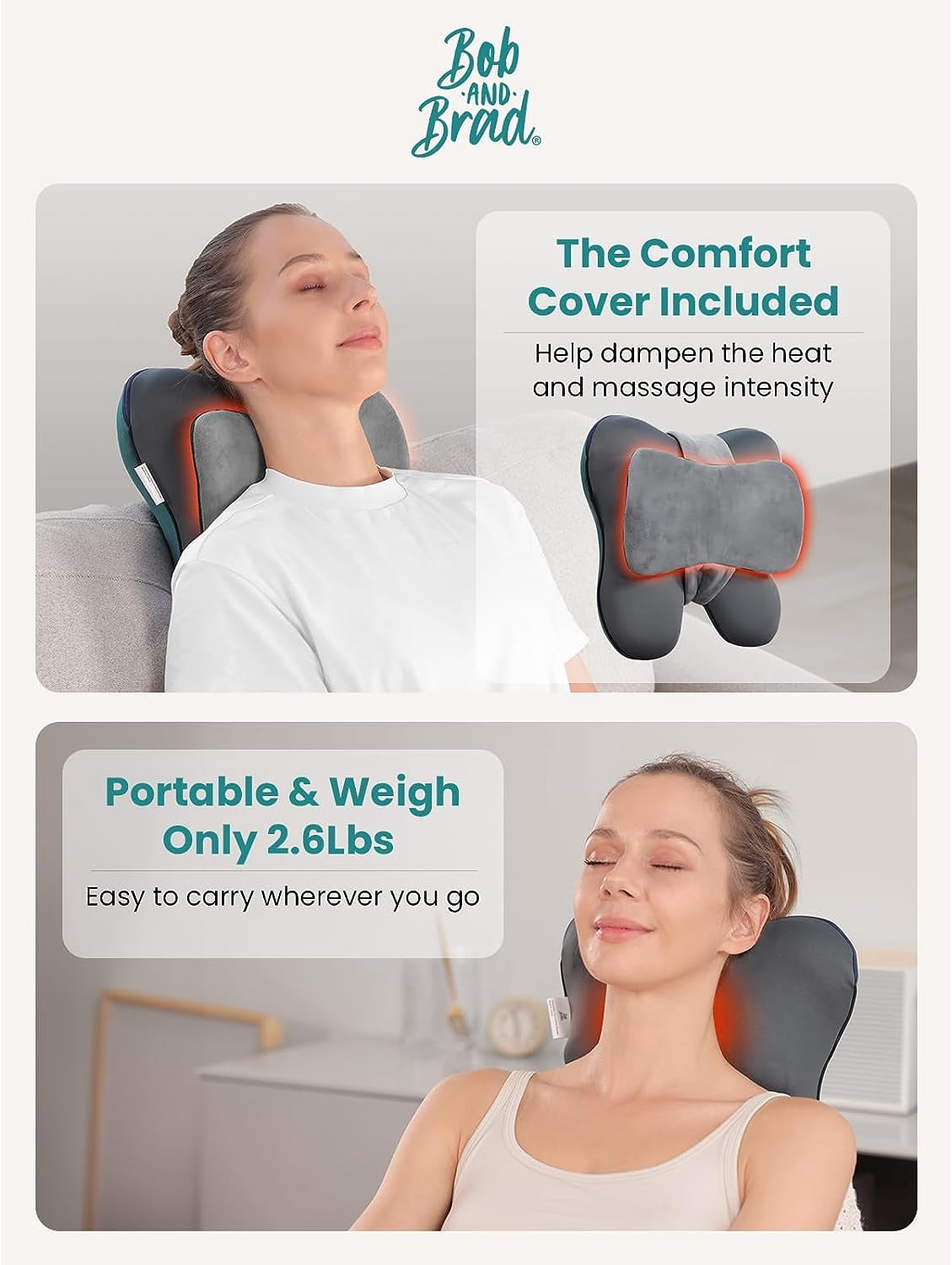 BOB AND BRAD Neck Back Massager with Heat, Electric Massager Deep Tissue Kneading Shiatsu Massage to Relief Shoulder Muscles, Gift for Mom/Dad/Women/Men in Home Office and Car