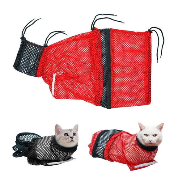 Cat Bathing Grooming Washing Bag - Cat Bathing Mesh Bag Anti Scratch Anti Bite Soft Durable for Cats & Dogs Restraint Grooming Nail Trimming Washing (Red)