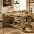thumbnail image 3 of Finmind 63-Inch Bar Table with Footrest, Rectangular Counter Height Pub Table, Industrial Tall High Top Home Bar Unit for Kitchen, Dining, Working, Rustic Brown, 3 of 8