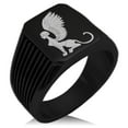 thumbnail image 1 of Stainless Steel Greek Mythology Shpinx Needle Stripe Pattern Biker Style Polished Ring, 1 of 1