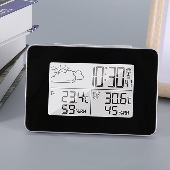 Riousery Wireless LCD Forecast Weather Station Digital Alarm Clock Indoor Outdoor Sensor, Black (12.5 cm / 4.9 in)