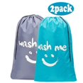 thumbnail image 1 of Paquete de 2 bolsas de lavandería esenciales de viaje, organizador grande para ropa sucia lavable, fácil de colocar en el cesto o cesto de ropa, azul claro y gris., 1 of 4