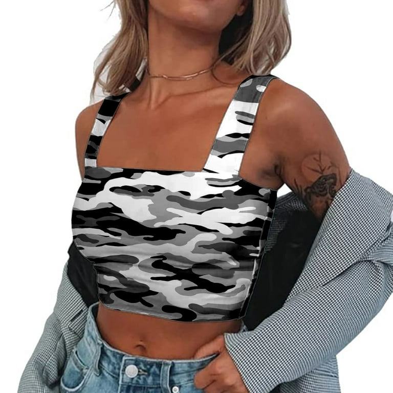 adviicd Tank Top Women Mesh Crop Tops for Women Neck Long Sleeve Crop Top  See Through Shirt Top Clubwear Camouflage M 