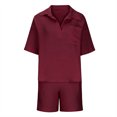 thumbnail image 6 of LYXSSBYX Pajamas for Women Set Fashion Women Solid V-Neck Button Casual Short SLeeve Top+ Short Pant Set, 6 of 7