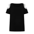thumbnail image 6 of USSUMA Women Tops Dressy Casual Cold Shoulder Tops For Women Round-Neck Trendy Shirts Casual Summer Shirts Cute Lace Blouses T-Shirt Top Female Tops, 6 of 7