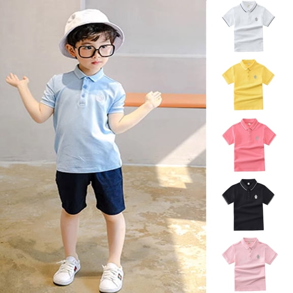 Shadoumai Polo Shirts for Boys Size 14 Button Closure Solid Color Short Sleeve Shirt Cotton Pullover Tops Toddler Baby Boy Clothes