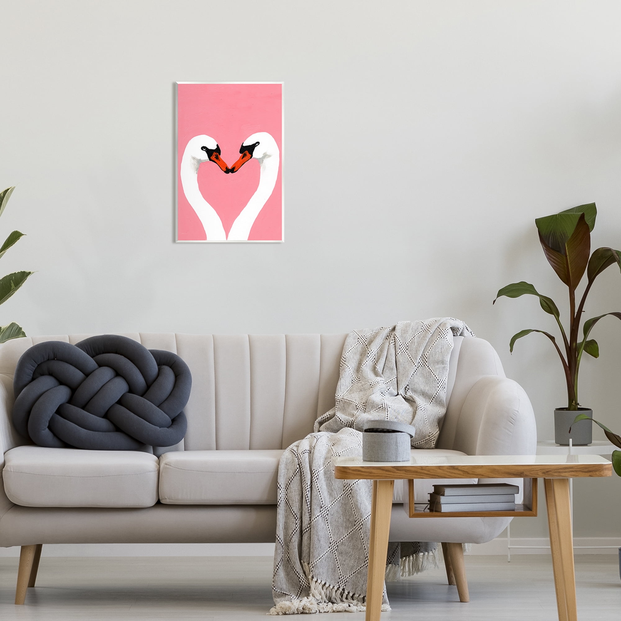 Stupell Industries Pink Swan Beaks Heart Shape Animals & Insects Painting Unframed Art Print Wall Art