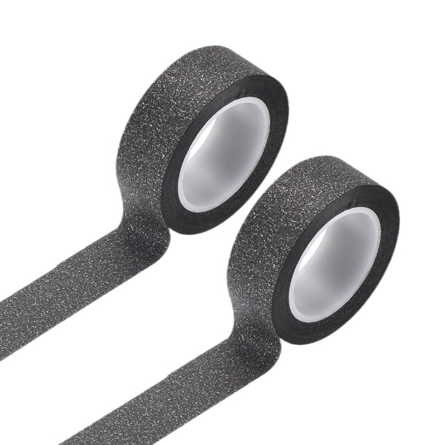 Uxcell 2 Rollos de Cinta Washi Brillante 0.6 Pulgadas x 11 Yardas Cinta Decorativa, Negra