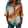 thumbnail image 2 of Stralyhd 3/4 Length Sleeve Womens Tops Summer Dressy Casual V Neck Henley Blouses Vacation Button Down Tops Work Tie Dye Shirts Light Green M, 2 of 7