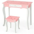 thumbnail image 3 of Set mesa tocador y taburete Costway para niños con Espejo tripartido blanco y rosa, 3 of 4