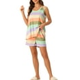 thumbnail image 2 of INSPIRE CHIC Women's Pajama Sets Tank Tops with Shorts Colorful Stripe Lounge Outfits with Pockets L Brown, 2 of 5