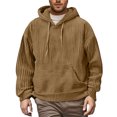 thumbnail image 2 of Yiaimeir Mens Ribbed Knit Pullover Hoodie Long Sleeve Casual Loose Fit Hooded Sweatshirt with Kangaroo Pocket for Everyday Wear, 2 of 5