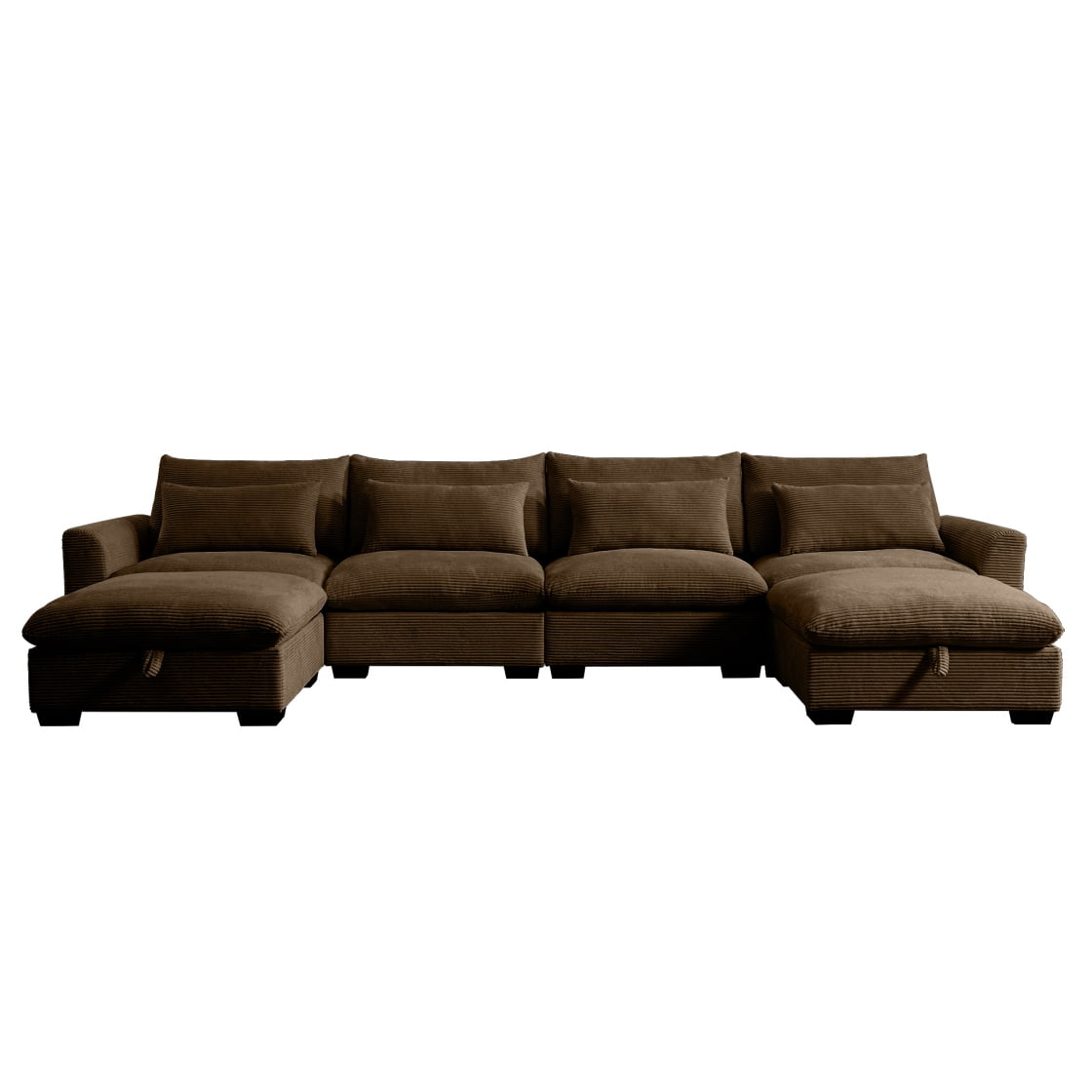 U-Shaped Corduroy Sectional Couches with 2 Storage Footstool