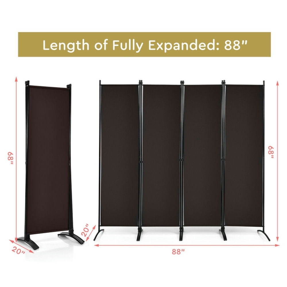 Spaco 4-Panel Room Divider with Powder Coated Steel Frame, Privacy Screen with Upgraded Arced Feet, Room Divider for Indoor, Brown