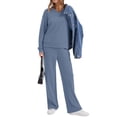 thumbnail image 6 of Laqbezok Women's 2-Piece Lounge Set, Casual V-Neck Long Sleeve Sweatshirt and Drawstring Pants Outfit, Relaxed Fit Solid Color Sweatsuit with Pockets, 6 of 7