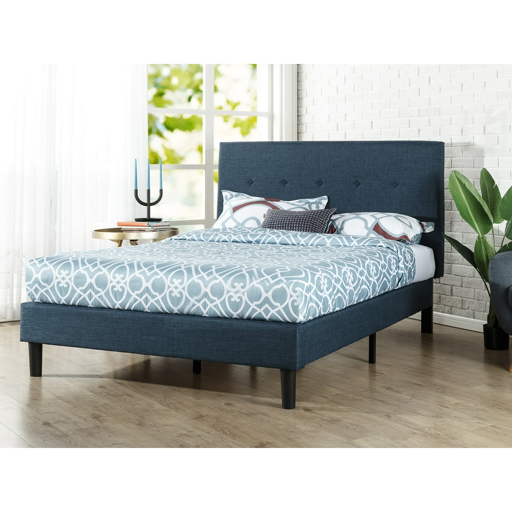 Zinus Omkaram 48" Upholstered Navy Platform Bed, Full