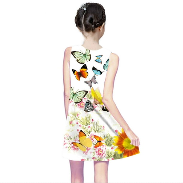 Hjcommed Little Girls Digital Printing Dress Sleeveless Casual