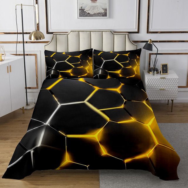 Erosebridal Abstract Ombre Bedspread Sets King Size, Futuristic Striped Bed Quilt, Geometry Honeycomb Decor,