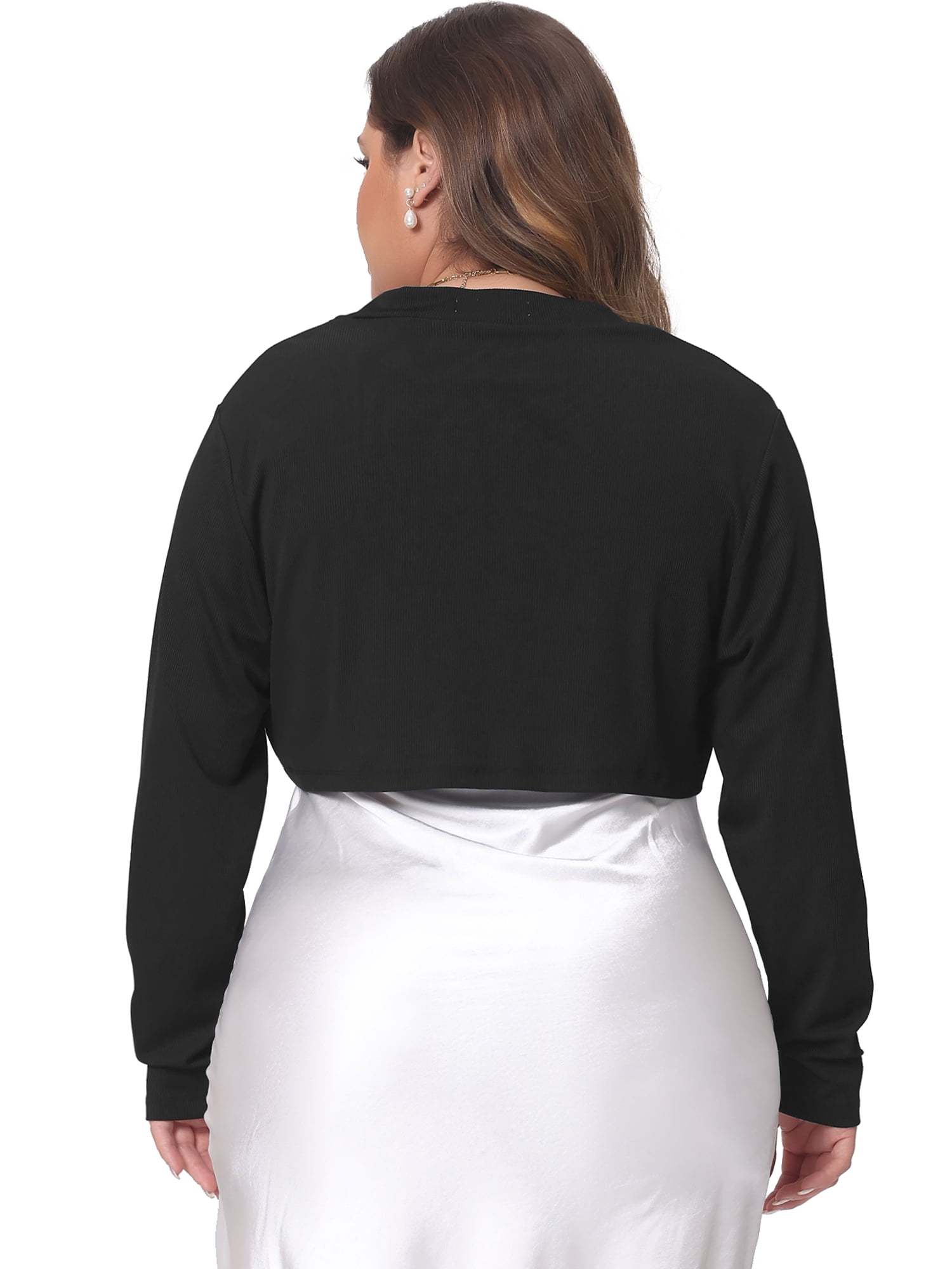 DARING DIVA Plus Size Long Sleeve Open Front Cropped Cardigans Shrugs 3X Black