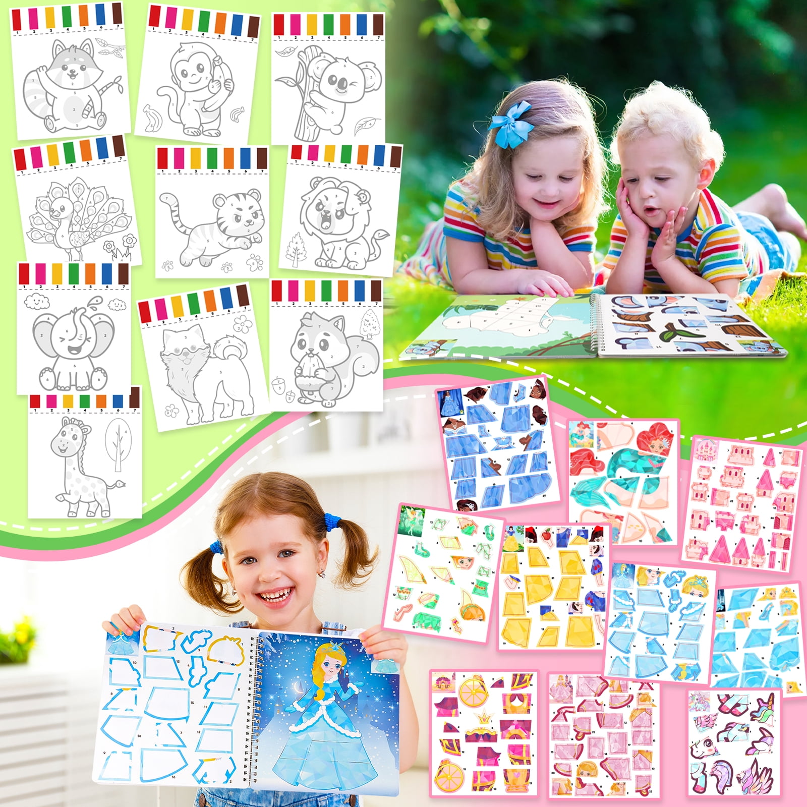 MYDOVA Sticker with Water Books for Toddlers, Mess Free Watercolor Painting Activity for Kids Ages 3-8, Art Craft Coloring Gift with Brush, Airplane Travel Activities for Toddlers