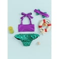 thumbnail image 4 of BemeyourBBs Kids Toddler Baby Girls Mermaid Swimsuit Halter Top Bikini Set Infant Girl Bathing Suit Swimwear Fish Scales Triangle Briefs Bowknot Elastic Headband Summer Beachwear, 4 of 9
