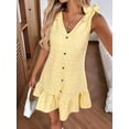 thumbnail image 5 of Women'S Spring V Neck Sleeveless Jacquard Sundresses Button Decoration Flowy Summer Dresses for Women Yellow S, 5 of 9